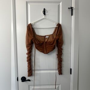 Oh Polly Brown Ruched Long Sleeve Top